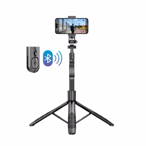 Crong SelfieGo Ultra alumīnija Bluetooth pašbildes nūja un statīvs, melna