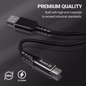 Crong Armor Link USB-A–USB-C kabelis, 1.5 m, 60 W / 3 A, melns