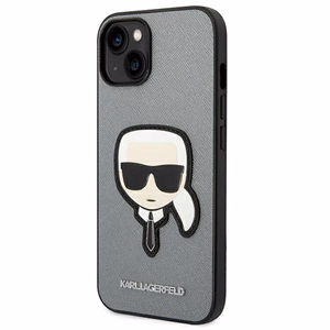 Karl Lagerfeld Saffiano Karl's Head Patch viedtālruņa apvalks iPhone 14 Plus - sudraba