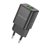Borofone Sienas lādētājs BN14 Royal GaN - USB + Type C - QC 3.0 PD 30W melns