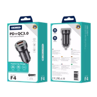 JELLICO auto lādētājs F4 PD 20W 1xUSB-C + 1xUSB QC3.0 + kabelis USB-C Melns