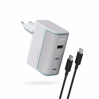Cuktech AD1003EU 100W GaN 2x USB-C + USB-A sienas lādētājs ar kabeli - balts