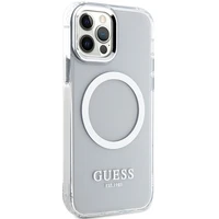 Guess Metal Outline MagSafe viedtālruņa apvalks iPhone 12 / iPhone 12 Pro – sudrabains