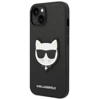 Karl Lagerfeld Saffiano Choupette Head Patch viedtālruņa apvalks iPhone 14 Plus - melns