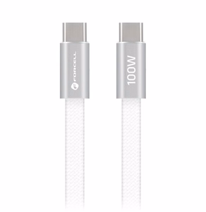 Kabelis USB C uz USB C Forcell F-Energy QC4.0 PD 5A 100W Cafule Flat 1,2m CCFN23 balts