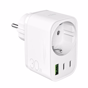 Puro 30W Power Delivery lādētājs ar Schuko spraudni un ligzdu 2x USB-C + 1x USB-A - balts