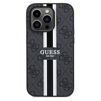 Guess 4G Printed Stripes Magnētiskais viedtālruņa apvalks iPhone 15 Pro Max - melna