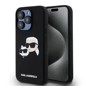 Karl Lagerfeld silikona Karl&Choupette magnētiskais viedtālruņa apvalks iPhone 15 Pro - melns