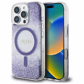 Guess HC sveķu apakšas spīdīgs magnētiskais viedtālruņa apvalks iPhone 16 Pro Max - violets