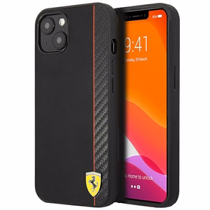 Ferrari FESAXHCP13SBK iPhone 13 mini 5.4" melns/melns cietais apvalks On Track Carbon Stripe