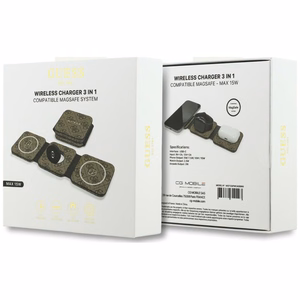 Bezvadu lādētājs 3in1 saderīgs ar MagSafe 15W GUESS GUE005640 brūns