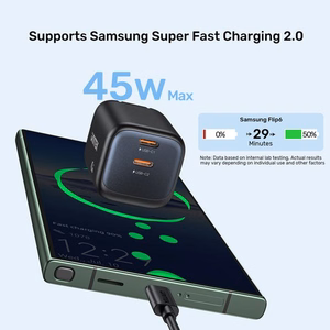 Unitek GaN tīkla lādētājs 45W 2x USB-C PD 3.0 QC