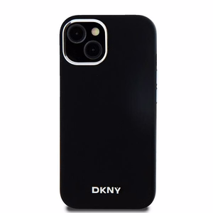 DKNY DKHMP15SSMCHLK iPhone 15 / 14 / 136.1" melns maciņš Liquid Silicone Small Metal Logo MagSafe