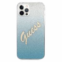 Guess GUHCP12LPCUGLSBL iPhone 12 Pro Max 6.7" zilais kietais vāciņš Glitter Gradient Script