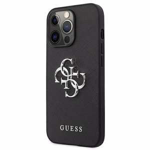 Guess Saffiano 4G Metal Logo viedtālruņa apvalks iPhone 13 Pro / 13 6.1 - melns