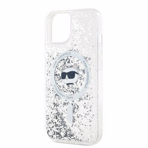 Karl Lagerfeld Šķidrie Spīdumi Choupette galvas MagSafe apvalks iPhone 13 - caurspīdīgs