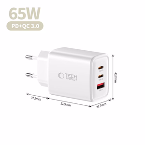 Tech-Protect NCA65W-GAN 3 portu 65 W sienas lādētājs - balts