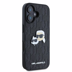 Karl Lagerfeld Monogramma Karl un Choupette Galvas Piespraude iPhone 16 Viedtālruņa Apvalks - Melns