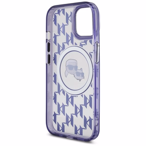 Karl Lagerfeld IML Monogramma Karl & Choupette Head Magnētiskais iPhone 15 viedtālruņa apvalks - violets