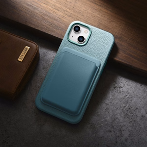 iCarer Litchi Premium ādas viedtālruņa apvalks iPhone 14 Plus Magnētiskais ādas apvalks ar MagSafe Zaļš (WMI14220711-GN)