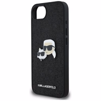 Karl Lagerfeld Fixed Glitter Karl&Choupette Heads Metal Pin viedtālruņa apvalks iPhone 16e - melns