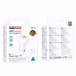 Borofone Car charger BZ34B Cloud - USB + Type C - QC 3.0 PD 38W with Type C to Lightning cable white