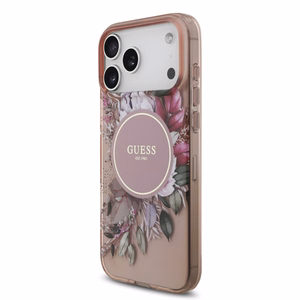 Guess IML Ziedi Pērļu Siksna Magnētiskais viedtālruņa apvalks iPhone 17 Pro Max rozā