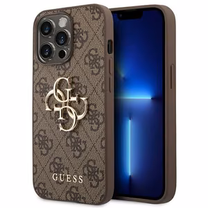 Guess 4G Big Metal Logo viedtālruņa apvalks iPhone 14 Pro - brūns