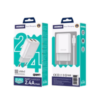 JELLICO sienas lādētājs EU02 2.4A 12W 2xUSB + kabelis USB-C Balts