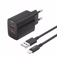 FONENG tīkla lādētājs EU63 2.4A 12W 2xUSB + kabelis Lightning melns