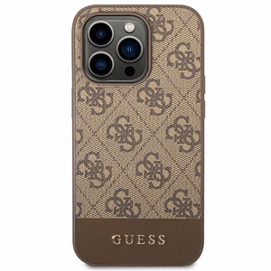 Guess GUHCP14LG4GLBR iPhone 14 Pro 6.1" brūns/brūns cietais apvalks 4G Stripe kolekcija