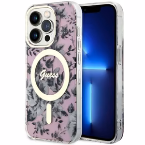 Guess GUHMP14XHCFWSP iPhone 14 Pro Max 6.7" rozā cietais viedtālruņa apvalks Flower Magnētiskais