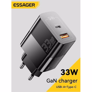 Lādētājs Essager GaN Pinson melns 33W (PD / QC3.0)