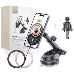 TECH-PROTECT MM15W-V6 MAGNĒTISKS MAGSAFE PANEĻA UN VENTILĀCIJAS AUTO TURĒTĀJS BEZVADU LĀDĒTĀJS 15W MELNS