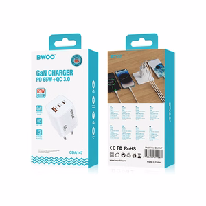 BWOO CDA147PD sienas lādētājs 65W 2x USB-C pieslēgvieta + USB-A, balts