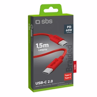 SBS TECABLETISSUETCCR USB-C - USB-C 1,5 m 60W pīts kabelis - sarkans