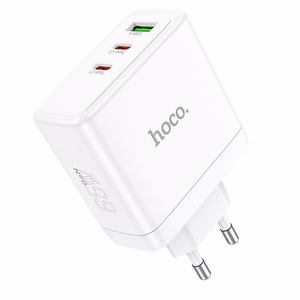 Lādētājs Hoco 2 x USB-C + USB-A GaN QC PD 65W N30 balts