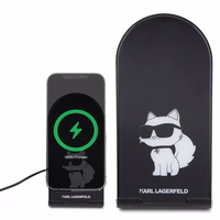 Karl Lagerfeld Choupette MagSafe indukcijas lādētājs 15W, salokāms 2in1 - melns