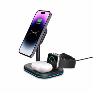 Tech-Protect QI15W-A27 3-in-1 indukcijas lādētājs ar MagSafe statīvu viedtālrunim / Apple Watch / AirPods - melns