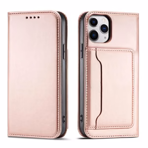Magnētiskais karšu apvalks iPhone 12 Pro maciņš karšu maks karšu statīvs rozā