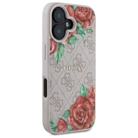 Guess GUHMP16SP4ROPEMCP iPhone 16 6.1" rozā/rozā cietais apvalks 4G Ziedu Druka Magnētiskais