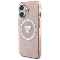 Guess IML Metal Glitter 4G Circle Triangle magnētiskais viedtālruņa apvalks iPhone 16 - rozā