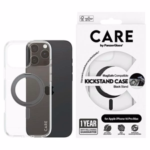 CARE by PanzerGlass Funkcionālais viedtālruņa apvalks ar statīvu iPhone 16 Pro Max 6.9" melns/melns Magnētiskais 1324