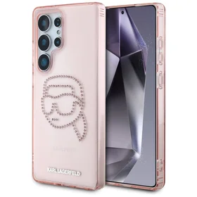 Karl Lagerfeld viedtālruņa apvalks ar rhinestones K. Head logotipu Samsung Galaxy S25 Ultra rozā