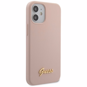 Guess GUHCP12SLSLMGLP iPhone 12 mini 5.4" gaiši rozā/gaiši rozā cietais apvalks Silikona uzraksts Zelta logotips