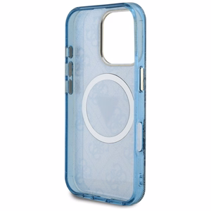 Guess IML Metal Glitter 4G Circle Triangle MagSafe Case for iPhone 16 Pro - Blue