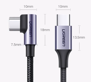 Ugreen US255 50125 USB-C (taisns) / USB-C (leņķa) PD QC kabelis 60W 3A 2m - pelēks