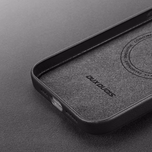Dux Ducis Grit ādas apvalks iPhone 14 Plus Elegants mākslīgās ādas apvalks (MagSafe saderīgs) Melns
