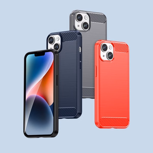 Carbon viedtālruņa apvalks iPhone 14 elastīgs gēla aizmugures vāks zils