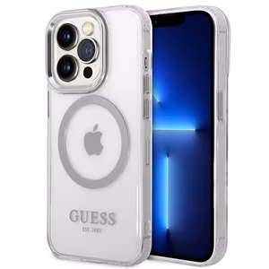 Guess GUHMP14XHTRMS iPhone 14 Pro Max 6.7" sudrabains/sudrabains cietais apvalks Metāla kontūra Magnētiskais